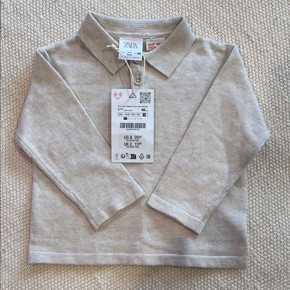 Zara Kids Beige Long Sleeve Polo Shirt